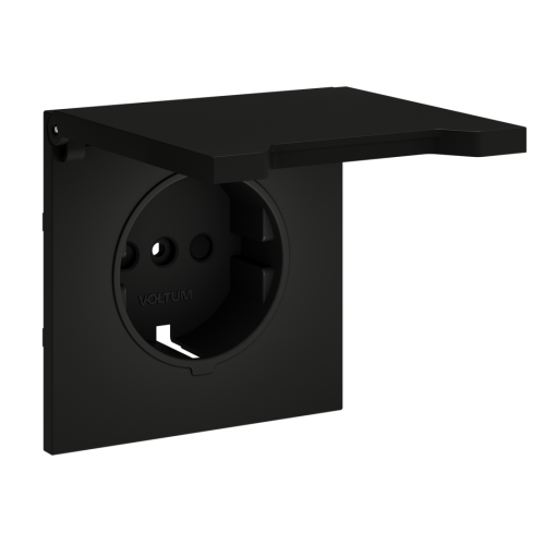 Лицевая панель для розетки с З/К, шторками и крышкой, Черный матовый, S70 Voltum VLS000808