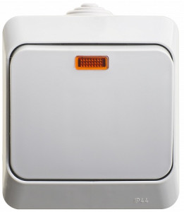 Выключатель 1 кл. с подсветкой 10А 250В, IP44, Серый, Этюд SE BA10-045C