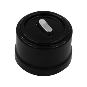 Выключатель пластик кнопочный 1 кл., Черный, ручка Серебро, Bironi B1-220-23-S