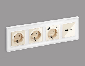 Розетка USB для быстрой зарядки тип A+C, Бежевый глянец, ALFA Quant Ambrella Volt MA311010