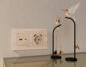 Розетка USB для быстрой зарядки тип A+C, Бежевый глянец, ALFA Quant Ambrella Volt MA311010