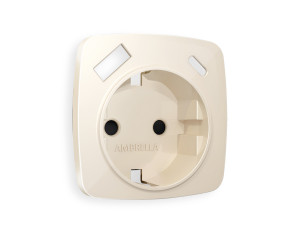 Лицевая панель розетки с З/К и USB зарядкой А+С с шторками, Бежевый глянец, OMEGA Quant Ambrella Volt OP3100