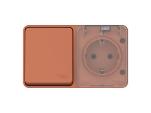 Блок розетка с З/К + выкл. 1 кл., влагозащищенный IP54, Терракотовый, AtlasDesign Profi54 SE ATN547070