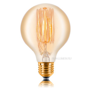 Ретро лампа накаливания G80 F2 40Вт Е27, золотистая Sun Lumen 051-972A