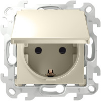 Розетка с З/К с шторками с крышкой, Слоновая кость, Simon 24 2450448-031