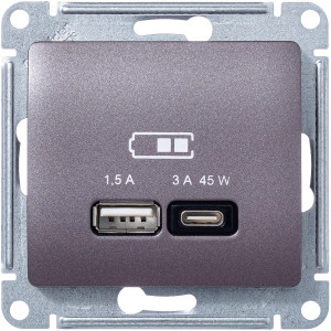 Розетка USB для быстрой зарядки, тип A+C 45ВТ, Сиреневый туман, AtlasDesign SE GSL001429