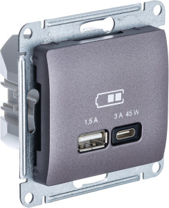 Розетка USB для быстрой зарядки, тип A+C 45ВТ, Сиреневый туман, Glossa SE GSL001429