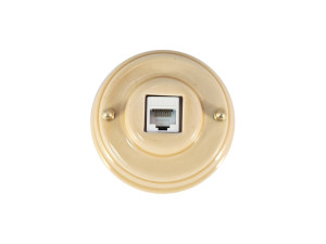 Розетка комп. RJ45 cat.6, керамика, Песочный Sabbioso, золотистая фурнитура, Leanza РК6ПЗ