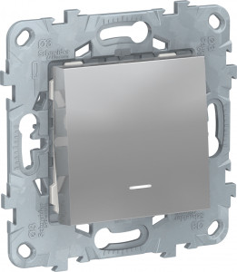 Кнопка без фиксации с подсветкой, Алюминий, Unica New Schneider NU520630N