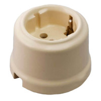 Ретро розетка керамика с 3/К, Слоновая кость, Retrika RS-80005
