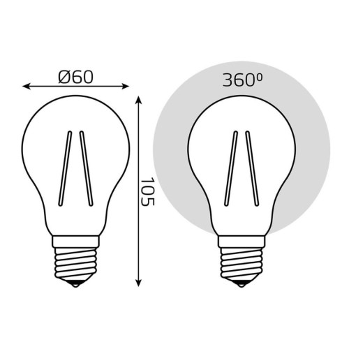 Лампа светодиодная филаментная диммируемая Gauss E27 10W 2700K прозрачная 102802110-S