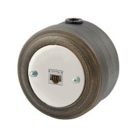 Розетка компьютерная RJ45 Cat.5E из металла, состаренное серебро/белый Vintage М1-27-29