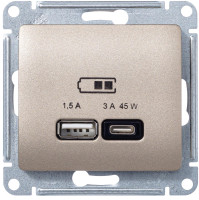 Розетка USB для быстрой зарядки, тип A+C 45ВТ, Титан, AtlasDesign SE GSL000429