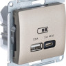 Розетка USB для быстрой зарядки, тип A+C 45ВТ, Титан, AtlasDesign SE GSL000429