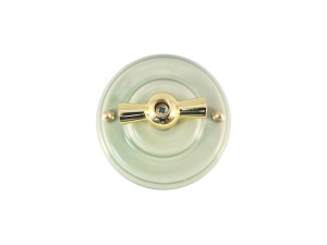 Выключатель керамика 1 кл. проходной (2 положения), Зеленый Verde, ручка золото, Leanza ВППЗЗ