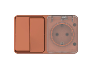 Блок розетка с З/К + выкл. 2 кл., влагозащищенный IP54, Терракотовый, AtlasDesign Profi54 SE ATN547074
