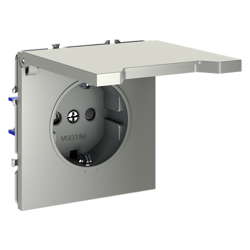 Розетка с З/К, шторками и крышкой, Сталь, S70 Voltum VLS040305