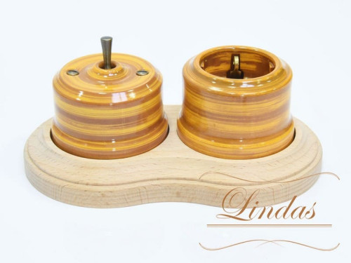 Выключатель керамика тумблерный 1 кл. проходной, бамбук с бронзовой ручкой Lindas 34525-B