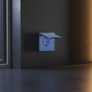 Лицевая панель для розетки с З/К, шторками и крышкой, Деним, S70 Voltum VLS000815