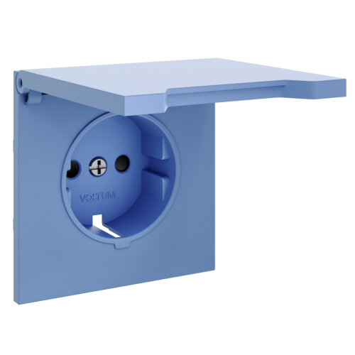 Лицевая панель для розетки с З/К, шторками и крышкой, Деним, S70 Voltum VLS000815