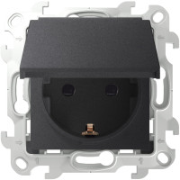 Розетка с З/К с шторками с крышкой, Графит, Simon 24 2450448-038