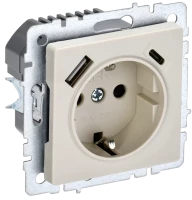 Розетка с З/К и USB зарядкой, тип А+C, Бежевый, Brite IEK BR-R14-16-U22-018-K10