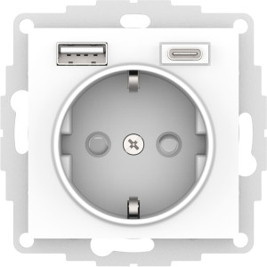 Розетка с З/К и USB зарядкой, тип А+C, Белый, AtlasDesign SE ATN000132