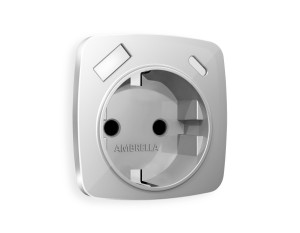 Лицевая панель розетки с З/К и USB зарядкой А+С с шторками, Серебро глянец, OMEGA Quant Ambrella Volt OP4100