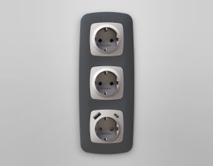 Лицевая панель розетки с З/К и USB зарядкой А+С с шторками, Серебро глянец, OMEGA Quant Ambrella Volt OP4100