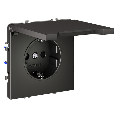 Розетка с З/К, шторками и крышкой, Титан, S70 Voltum VLS040306