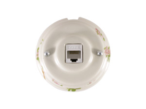Розетка комп. RJ45 cat.6, керамика, Розовые цветы, серебристая фурнитура, Leanza РК6РС