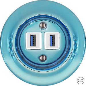 Розетка USB для зарядки, голубой металлик, Katy Paty PECAGsUSBw 