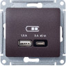Розетка USB для быстрой зарядки, тип A+C 45ВТ, Шоколад, AtlasDesign SE GSL000829