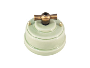 Выключатель керамика 1кл. проходной (2 положения), зеленый verde, ручка бронза, Leanza ВППЗБ