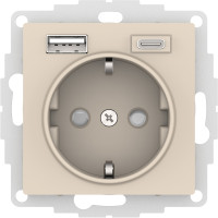 Розетка с З/К и USB зарядкой, тип А+C, Бежевый,  AtlasDesign SE ATN000232