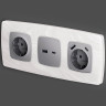 Лицевая панель розетки с З/К и USB зарядкой А+С с шторками, Сталь матовый, OMEGA Quant Ambrella Volt OP5100
