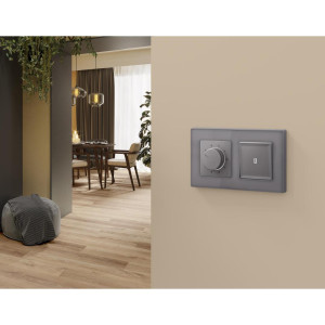 Лицевая панель терморегулятора теплого пола механического, Сталь матовый, ALFA Quant Ambrella Volt AP5057