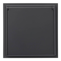 Розетка с З/К с крышкой, герметичная IP44, Черный сатин, Rikkett 35946 MB