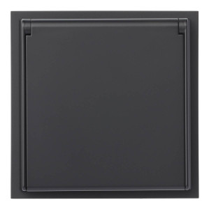 Розетка с З/К с крышкой, герметичная IP44, Черный сатин, Rikkett 35946 MB