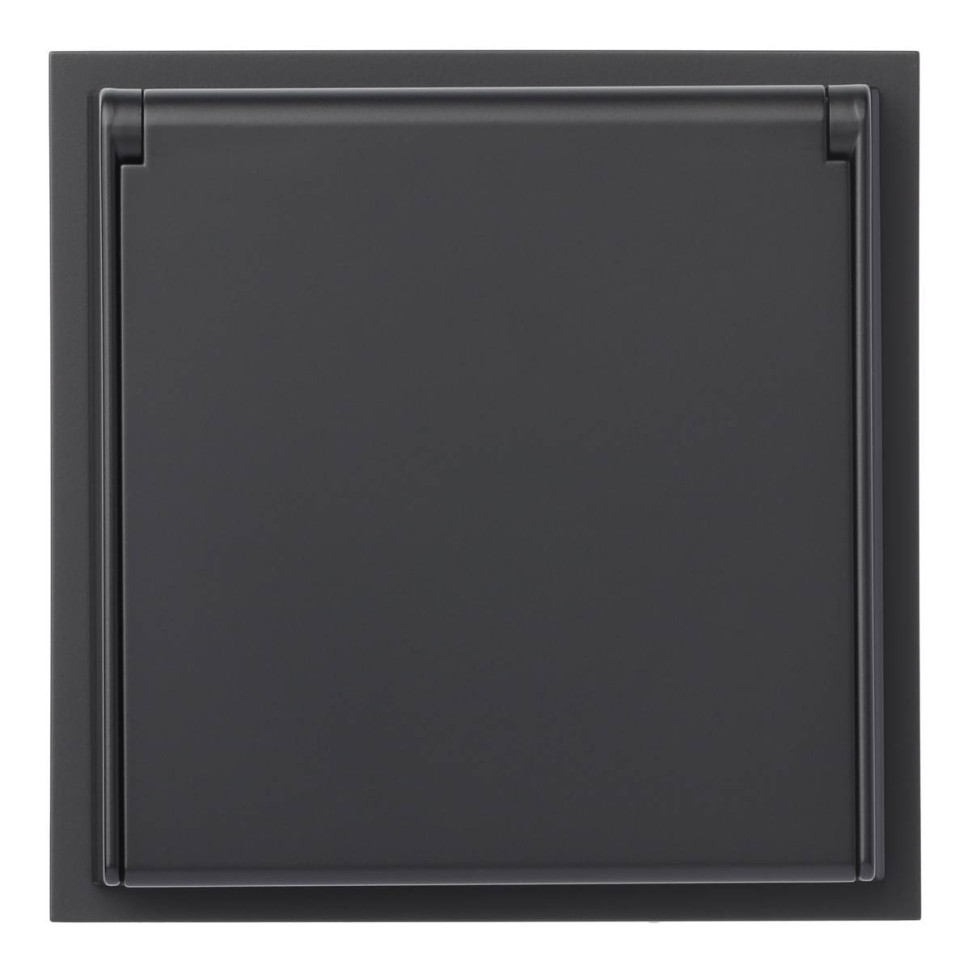 Розетка с З/К с крышкой, герметичная IP44, Черный сатин, Rikkett 35946 MB