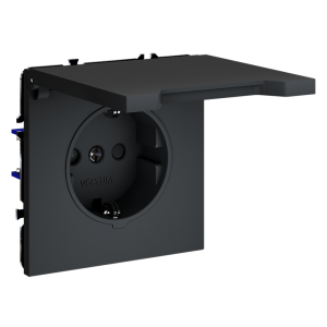 Розетка с З/К, шторками и крышкой, Графит, S70 Voltum VLS040307