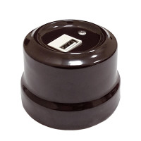 Розетка USB для зарядки 2000mA, керамика, коричневый Lindas 32212