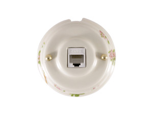 Розетка комп. RJ45 cat.6, керамика, Розовые цветы, золотистая фурнитура, Leanza РК6РЗ