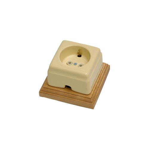 Ретро розетка керамическая с З/К, Слоновая кость, Кром Interior Electric РСЗКК/03