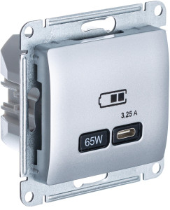 Розетка USB для быстрой зарядки, тип C 65ВТ, Алюминий, Glossa SE GSL000327