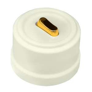 Выключатель пластик кнопочный 1 кл., Слоновая кость, ручка Золото, Bironi B1-220-211-G