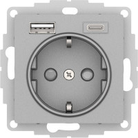 Розетка с З/К и USB зарядкой, тип А+C, Алюминий, AtlasDesign SE ATN000332