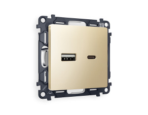 Розетка USB для быстрой зарядки тип A+C, Шампань, ALFA Quant Ambrella Volt MA611010