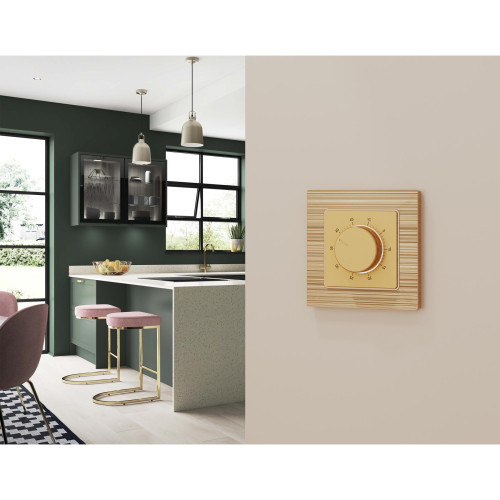 Лицевая панель терморегулятора теплого пола механического, Шампань, ALFA Quant Ambrella Volt AP6057