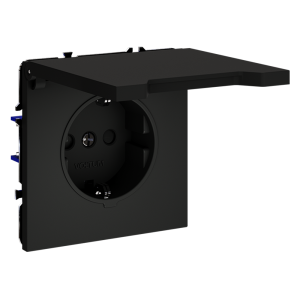 Розетка с З/К, шторками и крышкой, Черный матовый, S70 Voltum VLS040308